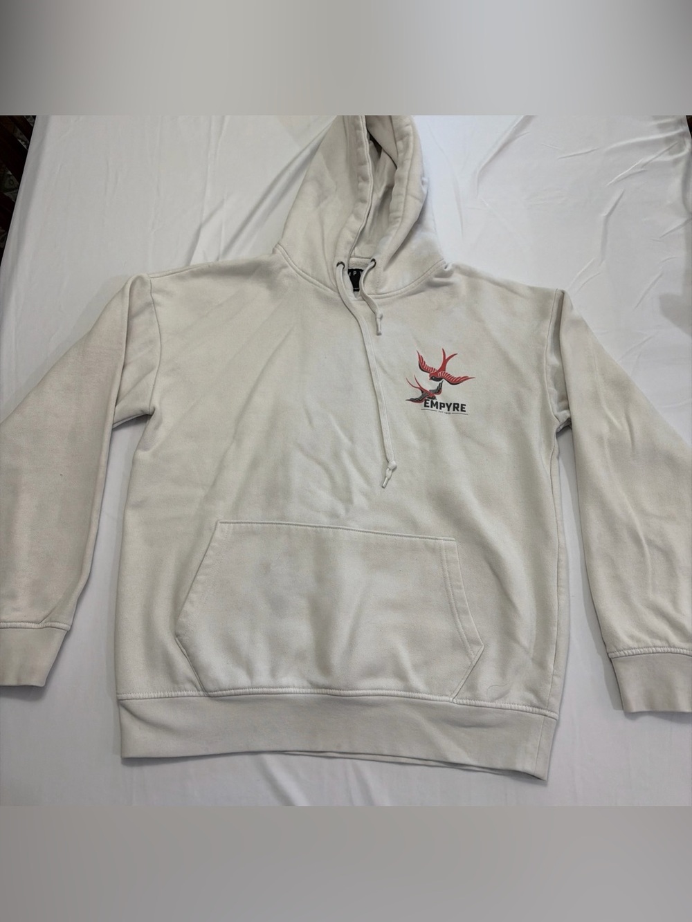 Empyre Cream Crewneck Hoodie with Red Swallow Logo